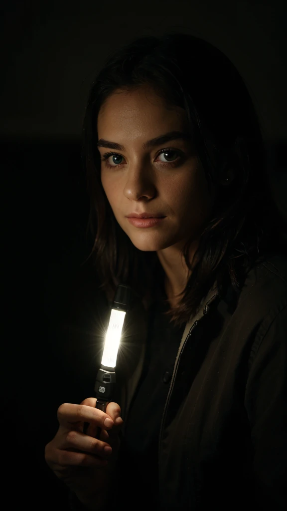 someone in the dark with a flashlight