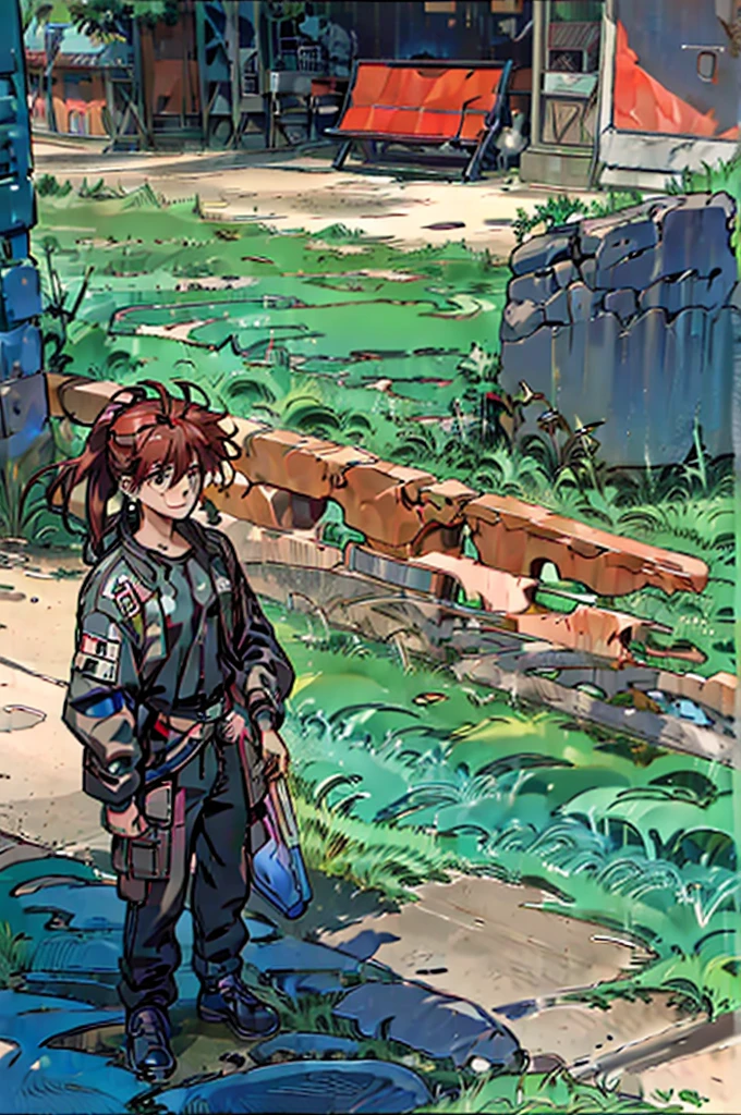 ((Work of art)), ((2000s anime style)), ((Very detailed)), ((4K)), 1 man, dark skin, American style hair, red hair color, has a goatee, wears earrings , wears round sunglasses, wearing a black car pilot's jacket, baggy black pants, baggy pants, riding a motorcycle, smiling in the corner, dynamic camera, night time, Tokyo city.