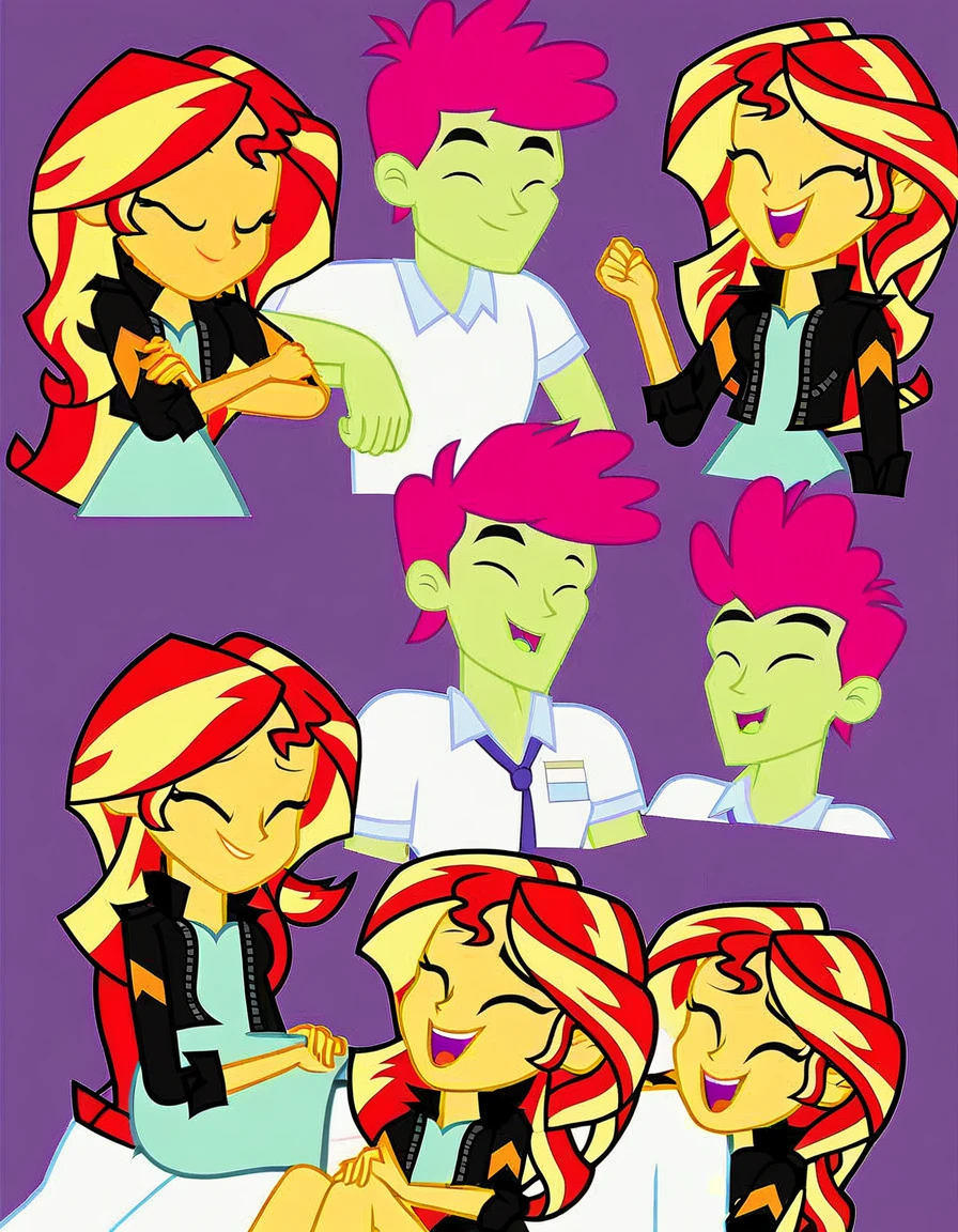 explicit, score_9, equestria_girls, sunset_shimmer, male_pov, sunset_shimmer_hugs_human_male, anon, human, hug, cartoon, happy, closed_eyes, show accurate, vector