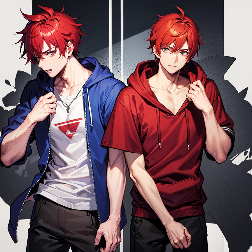 One cool-looking guy with messy red hair wearing a hoodie