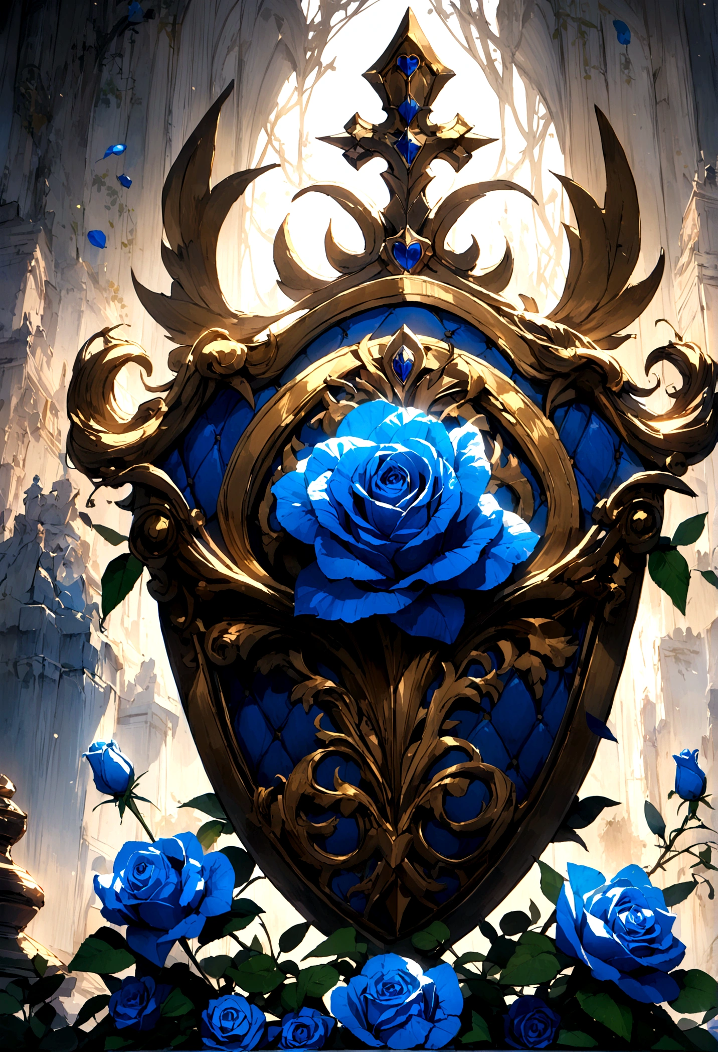 A blue roses growing in the middle, symbolizing power, coat of arms