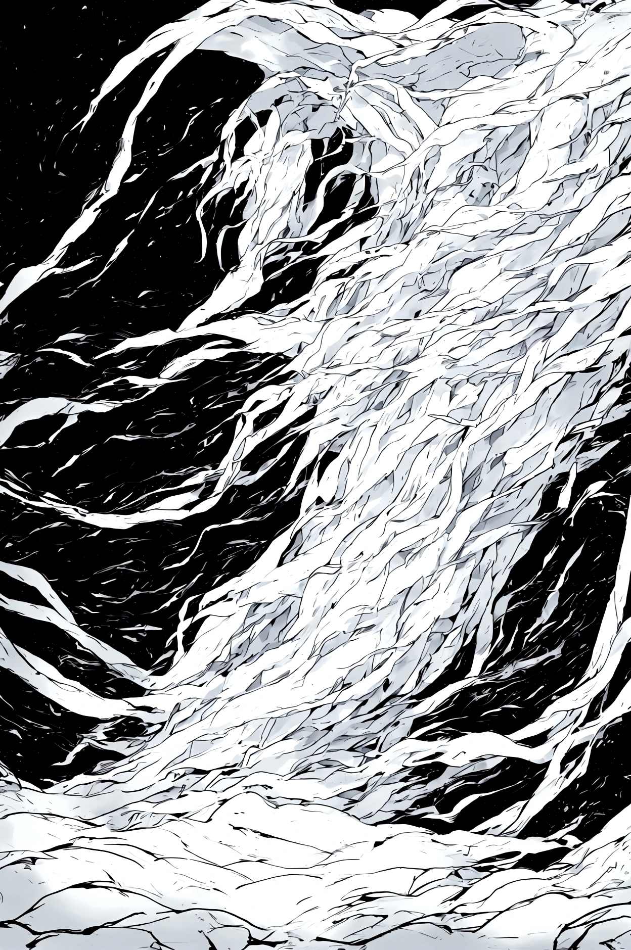 White Out-of-Body, Cloud band entanglement,Black sky,White and black (high quality)Excellent,Abstract Art,Printmaking Award Winners