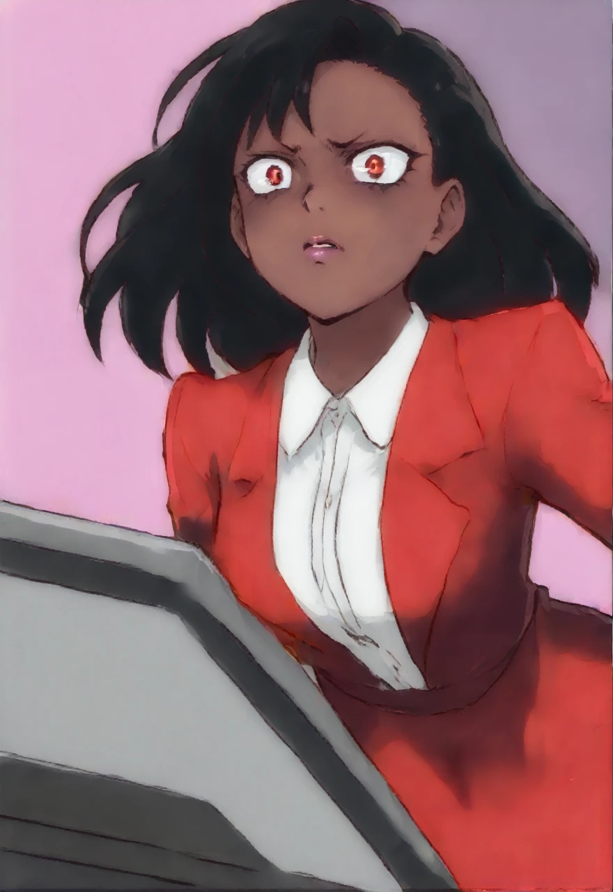 Make a evil black anime woman in a black dress