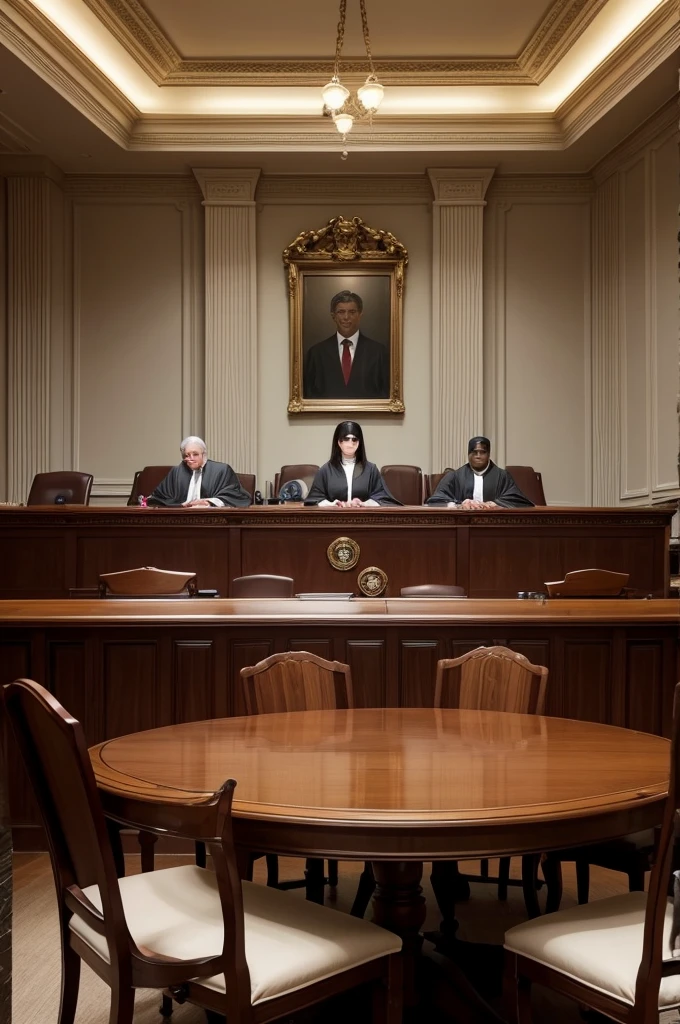 Judiciary room with judges dose with a black defendant
