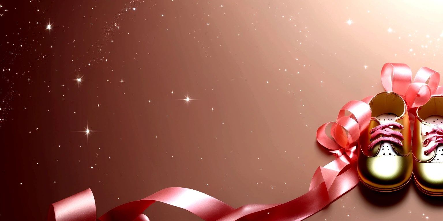Banner graph;poster;There is a pair of small ballet shoes in the corner of the picture,Wrapped in a pink ribbon;Ribbons fill the screen;dream,mystery;Big scene;Golden pink hue。Low saturation;Background pure,Simplicity。Large blank space in the center。