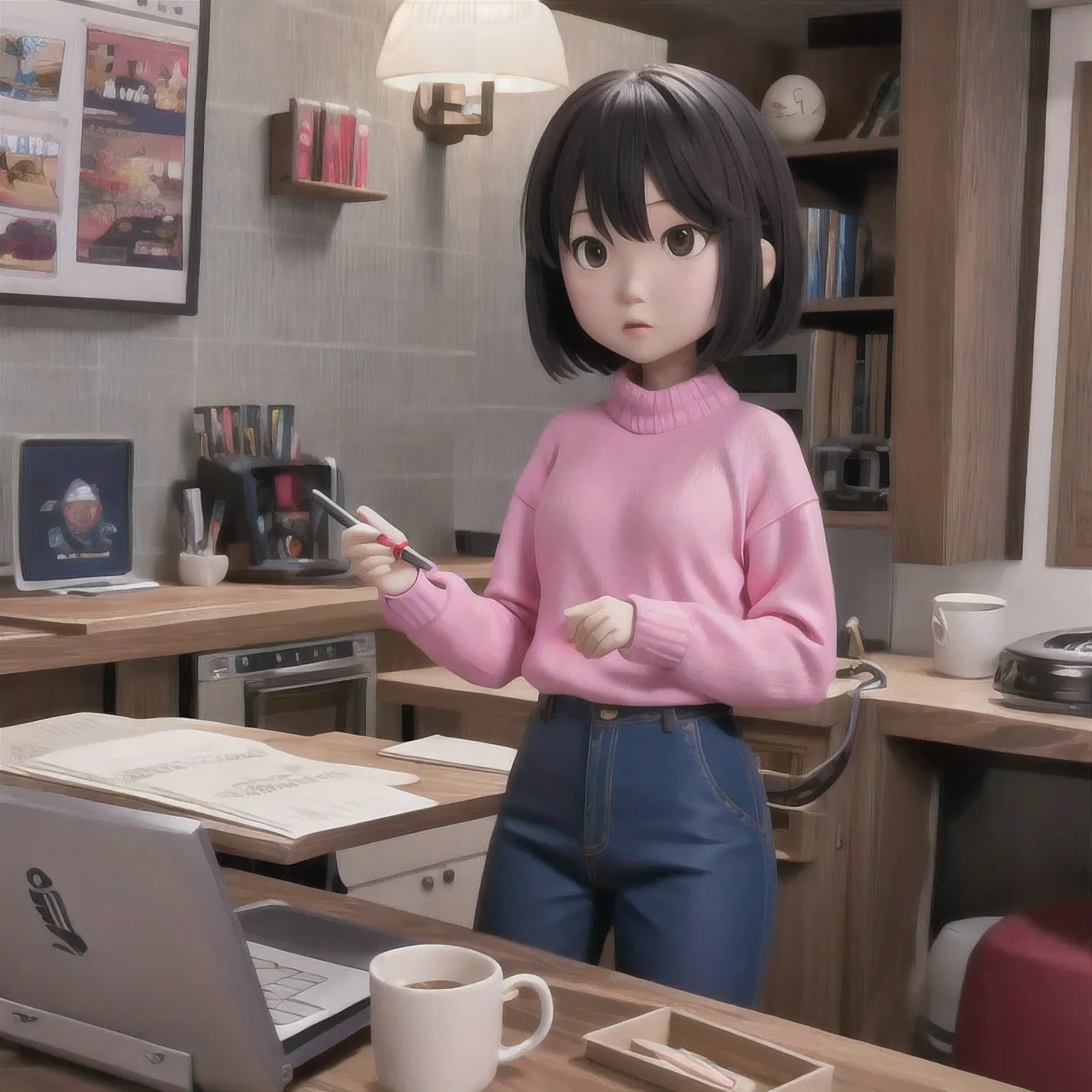 rafed  asian girl in a sweater looking at a computer screen, screenshot from a movie, the hime cut, still from a live action movie, lofi girl, highlight scene of the movie, still from a movie, still frame from a movie, lofi girl aesthetic, with short hair, still from the movie, lofi, scene from live action movie