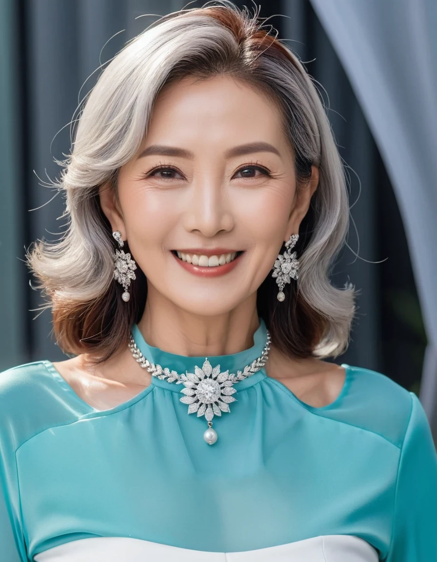 75 years old mom milf Korean, Lady large earring Big choker navel piercing decoration A bracelet Silver Hair realisitic Gorgeous Madame Beautiful Mature Woman sexly Smile Gentle woman navel piercing 4K High quality heavy chest Gorgeous Madame Beautiful Mature Woman illumination Shoulder