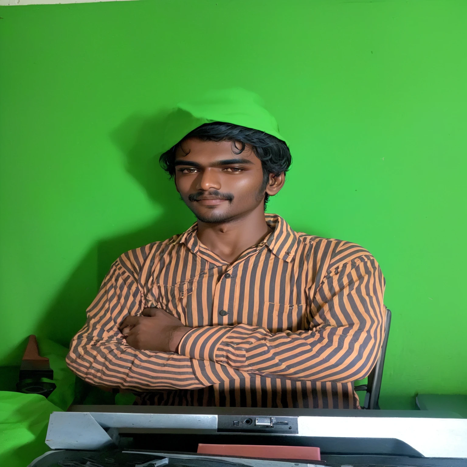 there is a man sitting at a desk with a camera, jayison devadas, taken with sony alpha 9, around 20 years old, journalist photo, portrait shot 8 k, portait image, indian, very very low quality picture, with accurate face, riyahd cassiem, mohamed chahin, full body picture, full body in camera