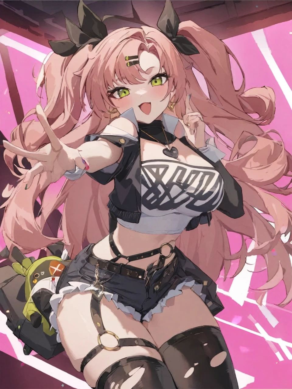 score_9, score_8_up, score_7_up, 1girl,,two_side_up,solo,large_breasts,highres,nicole_demara,1girl,hair_ribbon,crop_top,looking_at_viewer, full_body,looking at viewer,,masterpiece,best quality,absurdres,newest,higher