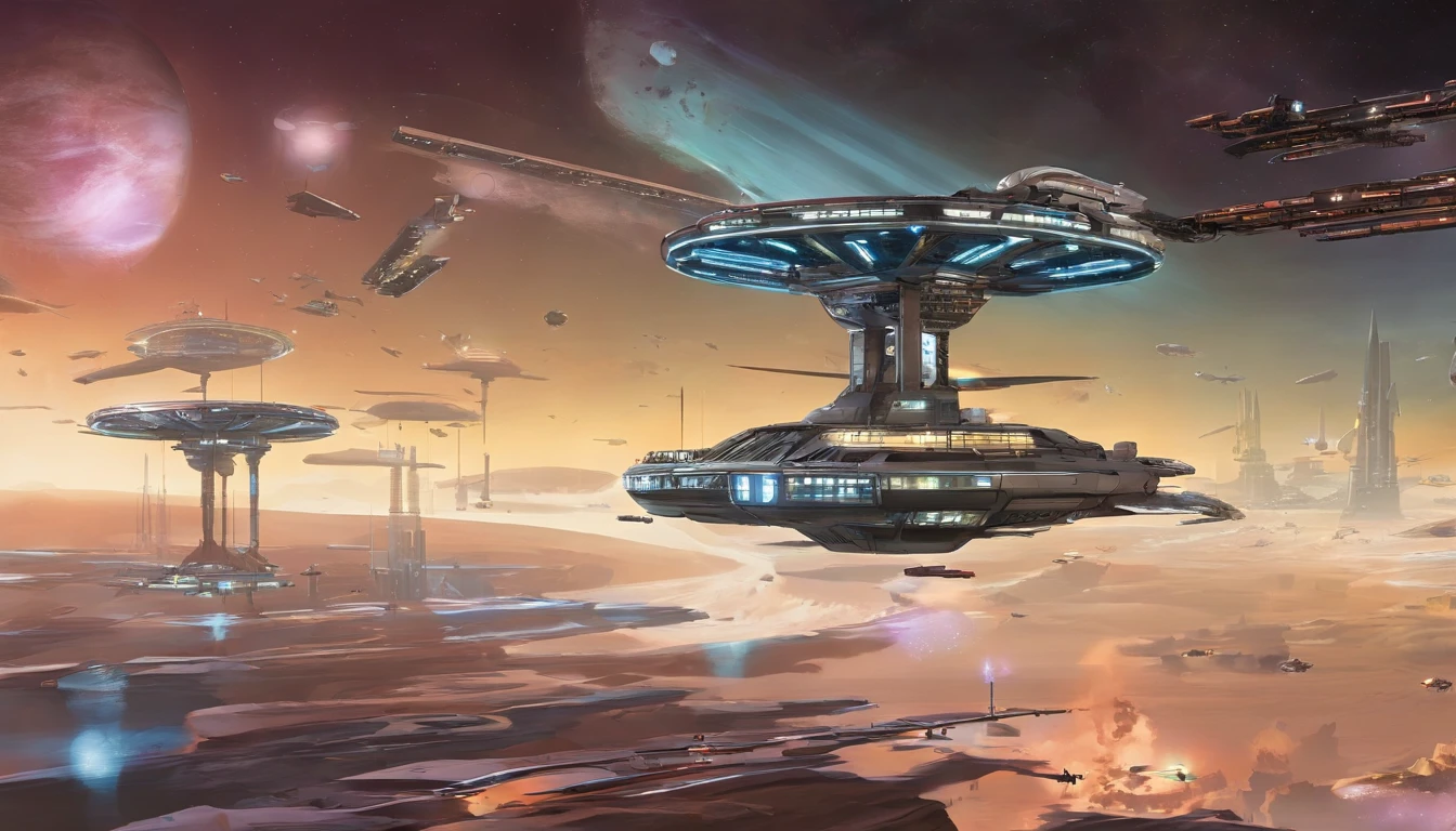(((O'Neil Space Station))).There are statships of many sizes, shapes, colors, and status. Some ships are beat up, & need repairs, some need a refit, and still others need a complete overhaul. This styles are, from Gerry and Silvia Anderson,& Judith Garfield & Reeves-Stevens. 