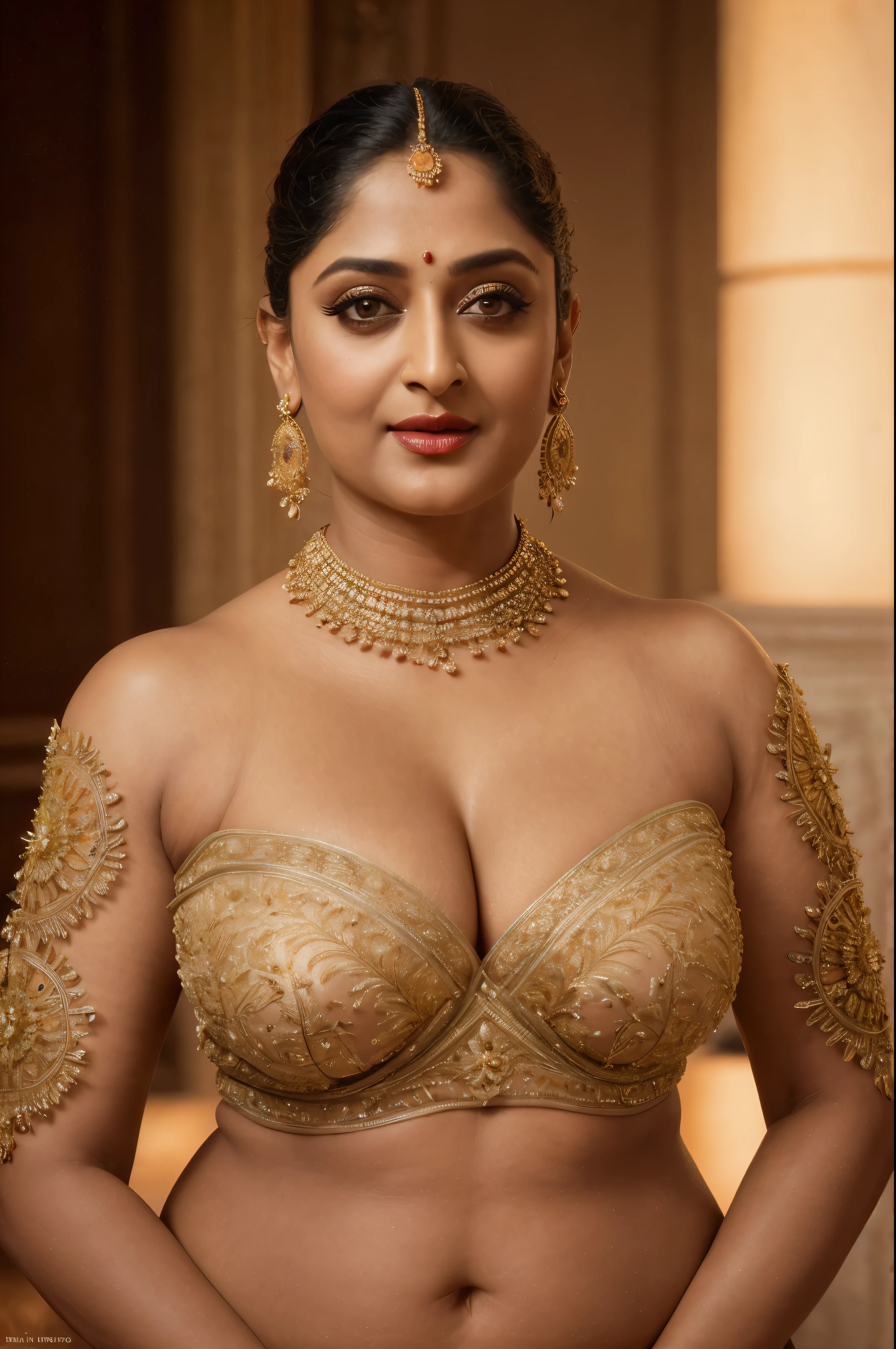 50yo mature MILF Anushka Shetty,((best quality)), ((masterpiece)), ((realistic)), eye kajal, mascara, red lips, sensual Beauty, provoking body, extreme sweat, sweat soaked skin, slight stretch marks, alluring figure,  bulging figure, thick charming lady, curvy, thick navel, full figured woman, eye kajal, massive breast, full body, styled hair, pierced eyes, female face,royal aura, trend on artstation , sharp focus, studio photo, intricate detail, very detailed, detailed eye, illustration, very detailed, sharp focus, digital render, professional, 4k