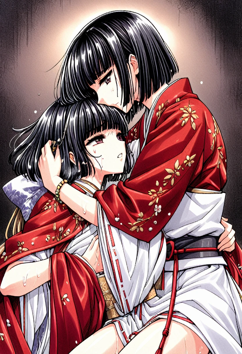 Sakura Jinguji, Cutting her long black hair, Spreading pubic hair over a long sleeve shirt, Luxuriously embroidered, Super shiny, moist vinyl western frill dress. She is forced to embrace a perverted aristocrat, her dress is torn, her genitals are spread and exposed, and she defecates while crying loudly.