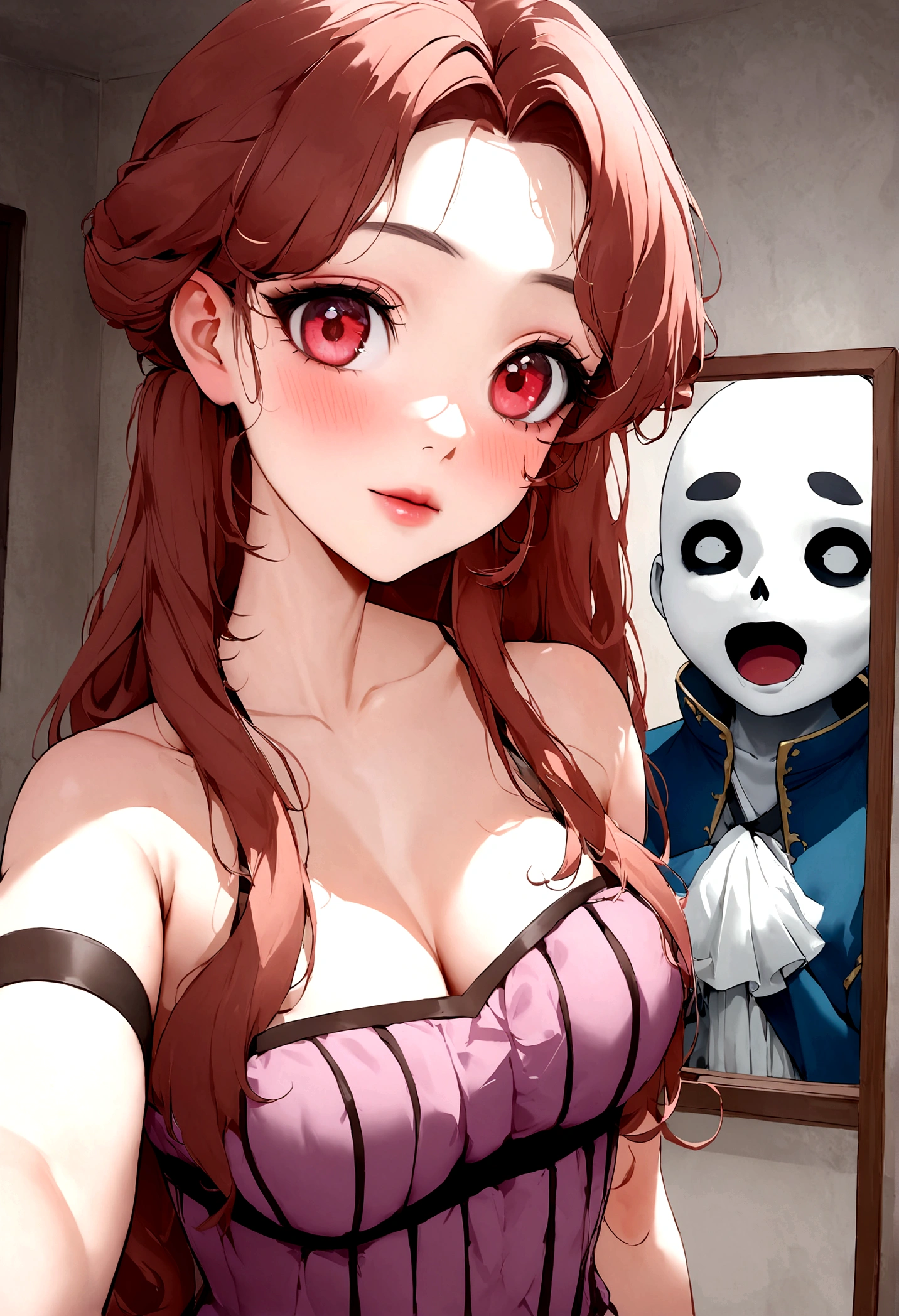 arafed femme pleinement , fille sexy aux yeux marrons, ultra réaliste, Méticuleusement détaillé, portrait sophie mudd, cheveux bruns et grands yeux, selfie d'une jeune femme, yeux de la chambre, violette myers, sans maquillage, maquillage naturel, regarder directement la caméra, visage avec artgram, maquillage subtil, superbe photo de tout le corps à genoux sur le lit, dans la chambre, Buste de taille moyenne à grande