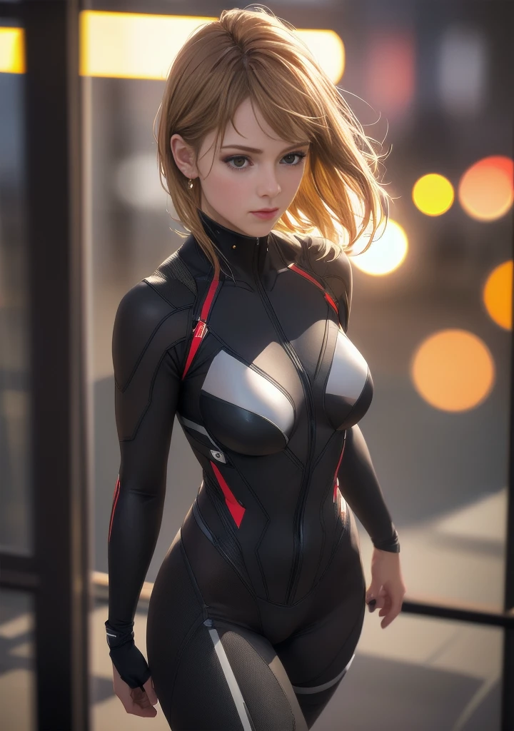 1girl, mature female, solo, female focus, bodysuit, zerosuit, spotlight, light shining from above, glass pane, (best quality, 4k, 8k, highres, masterpiece:1.2), ultra-detailed, (realistic, photorealistic, photo-realistic:1.37), HDR, UHD, studio lighting, ultra-fine painting, sharp focus, physically-based rendering, extreme detail description, professional, vivid colors, bokeh, (aesthetic)