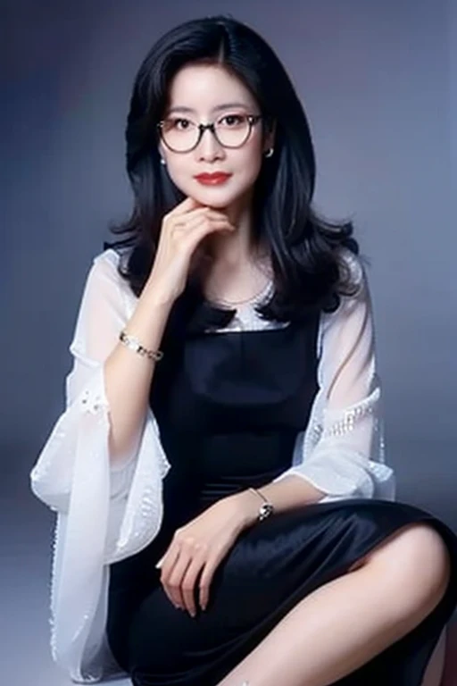 Highest quality、masterpiece、High sensitivity、High resolution、Detailed Description、Slender women、Bewitching Mature Woman、Glasses、Lace skirt、