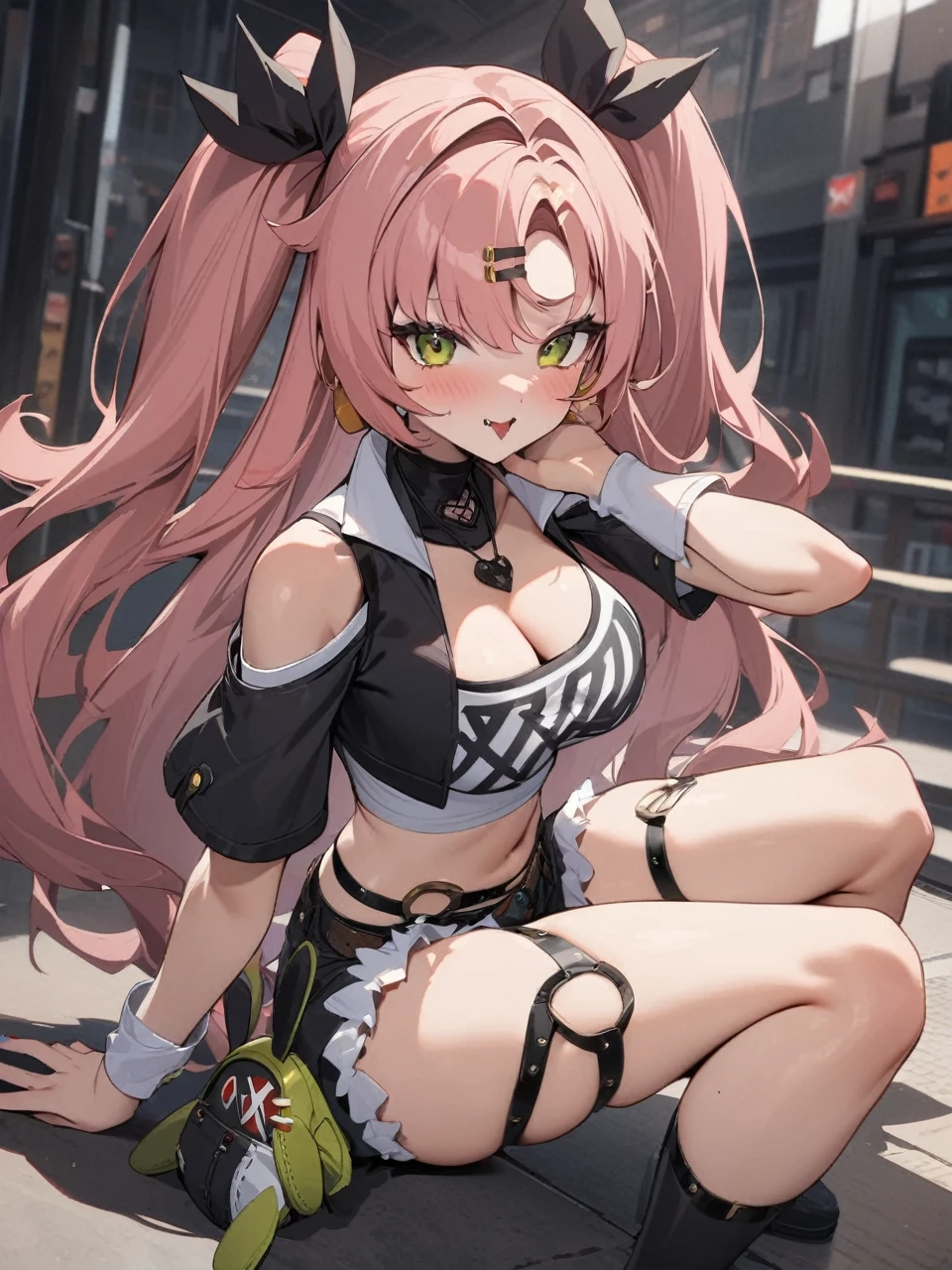 score_9, score_8_up, score_7_up, 1girl,,two_side_up,solo,large_breasts,highres,nicole_demara,1girl,hair_ribbon,crop_top,looking_at_viewer, full_body,looking at viewer,,masterpiece,best quality,absurdres,newest,higher