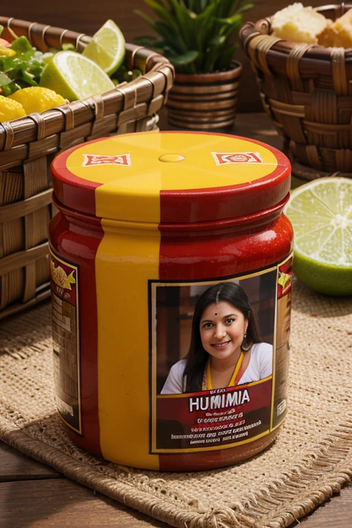 Create a realistic image on a packaging for the presentation of humita(traditional peruvian food)