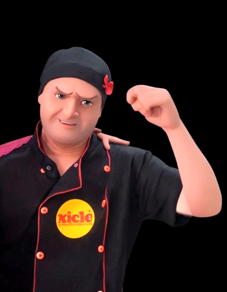 Cartoon character of a man COOK IN BLACK CLOTHES ,