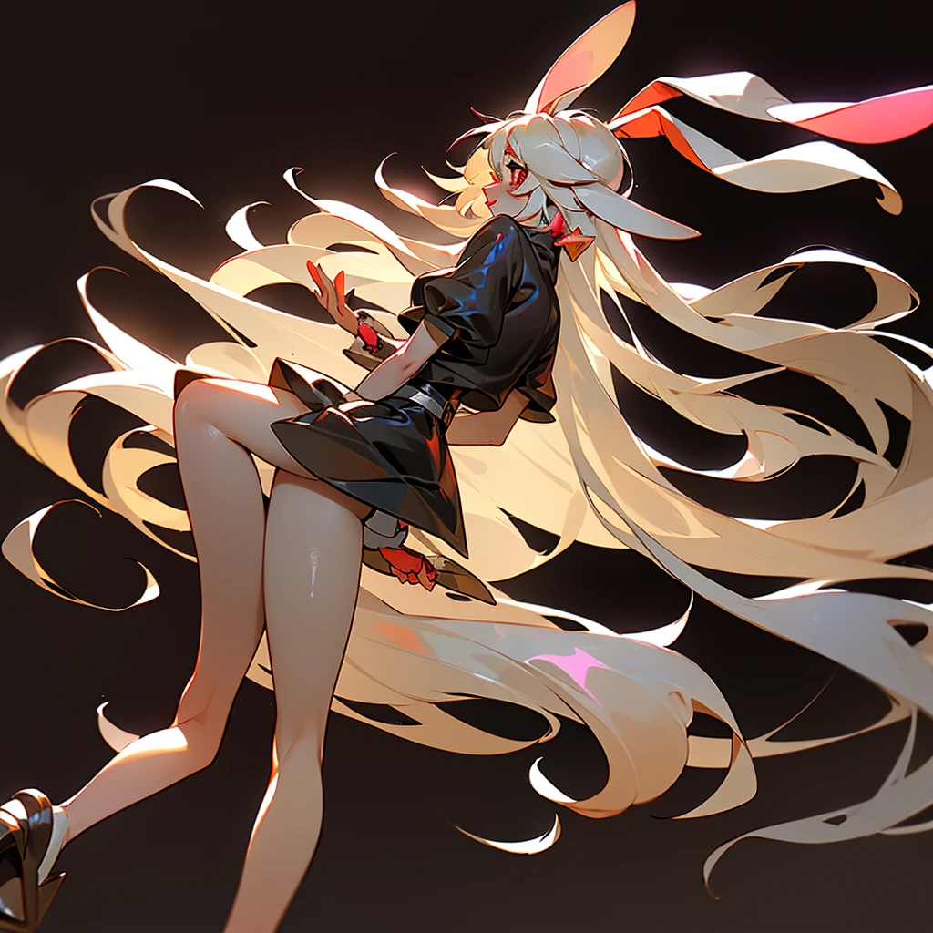 ((1Girl)) ((Bunny girl)) ((Bunny ears)) ((Bunny tail)) ((Cultist)) ((Heterochromia Iridium)) ((Black and Red eyes))

She has long white hair that touches the ground, she has heterochromia iridium, her left eye is red, and her right eye is black, she has pale skin, with freckles all over, she has long brown bunny ears, and a brown bunny tail, she has bunny whiskers, she dresses in a gothic fashion, wearing skirts, and tiny tops, she has bruised knees, and wears platforms, she is a bunny-human hybrid, she is a cultist, a cult leader, she has bangs covering a hole in her forehead, she has brusies on her body. Cute, Innocent looking,  yet curvy.