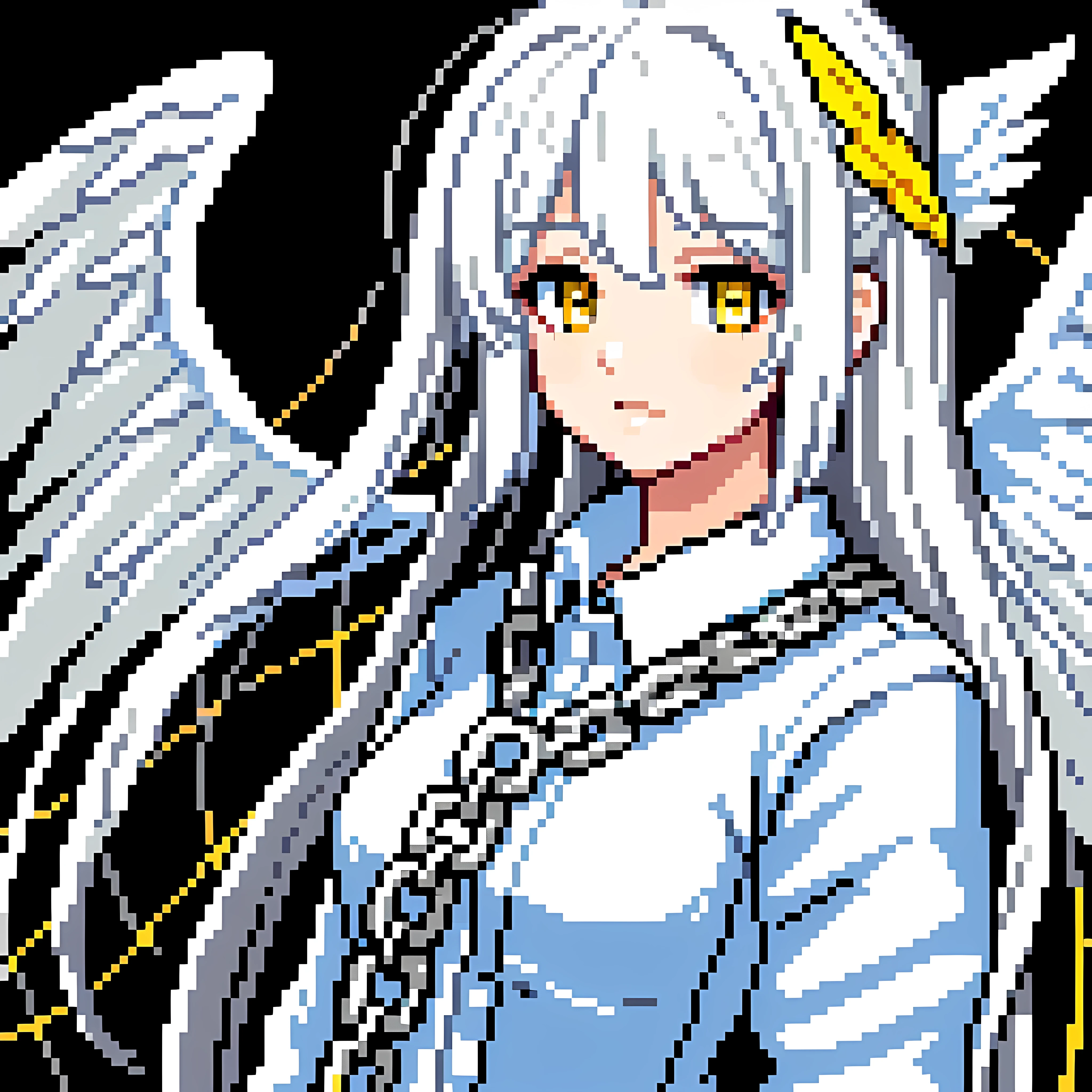 Masterpiece, Best quality, Ultra-detailed, illustration, Close-up, straight on, 1girll, White hair, Yellow eyes, angel, Chains,Masterpiece,Fancy background,Fire,downpours