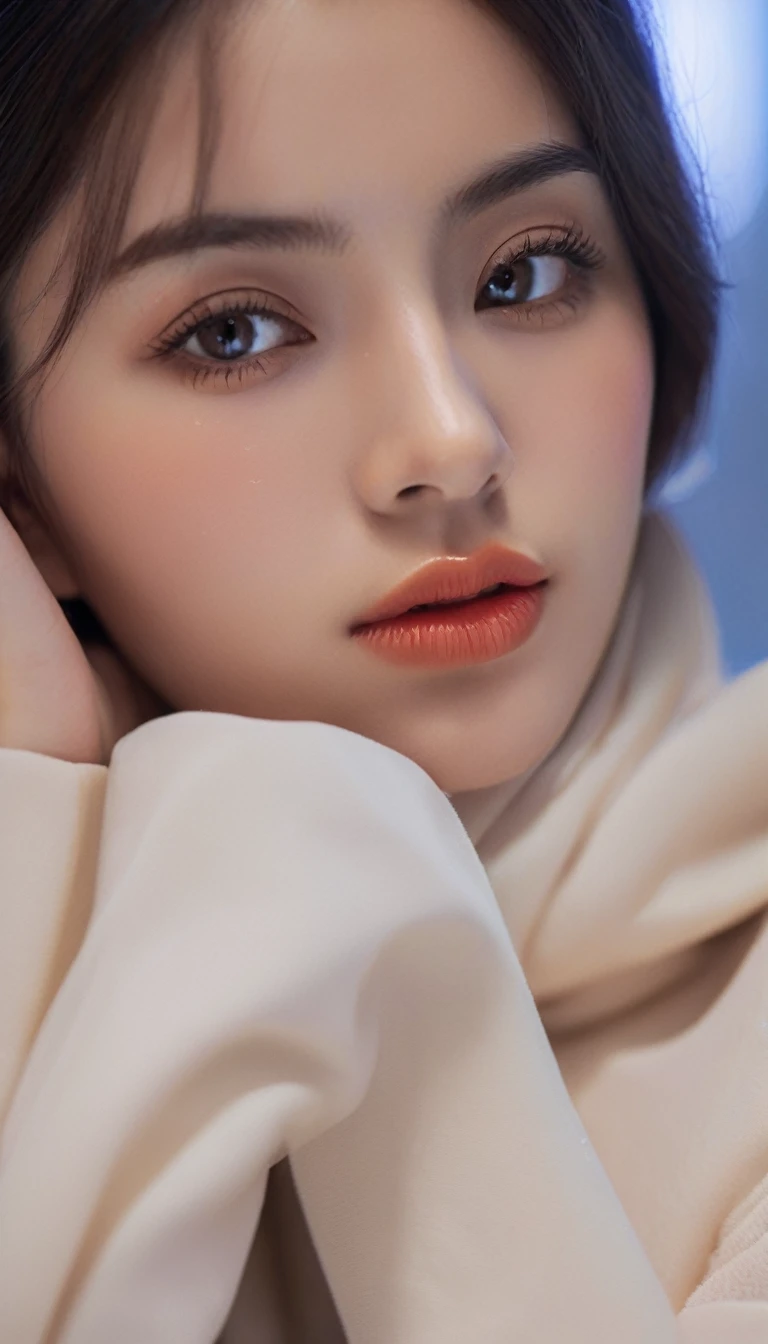 hyper realistic photograph of a hijab beautiful girl ,closeup shot dreamy mood, reflection bokeh, lighting on girl's face, i can't believe how beautiful this is, 8k,