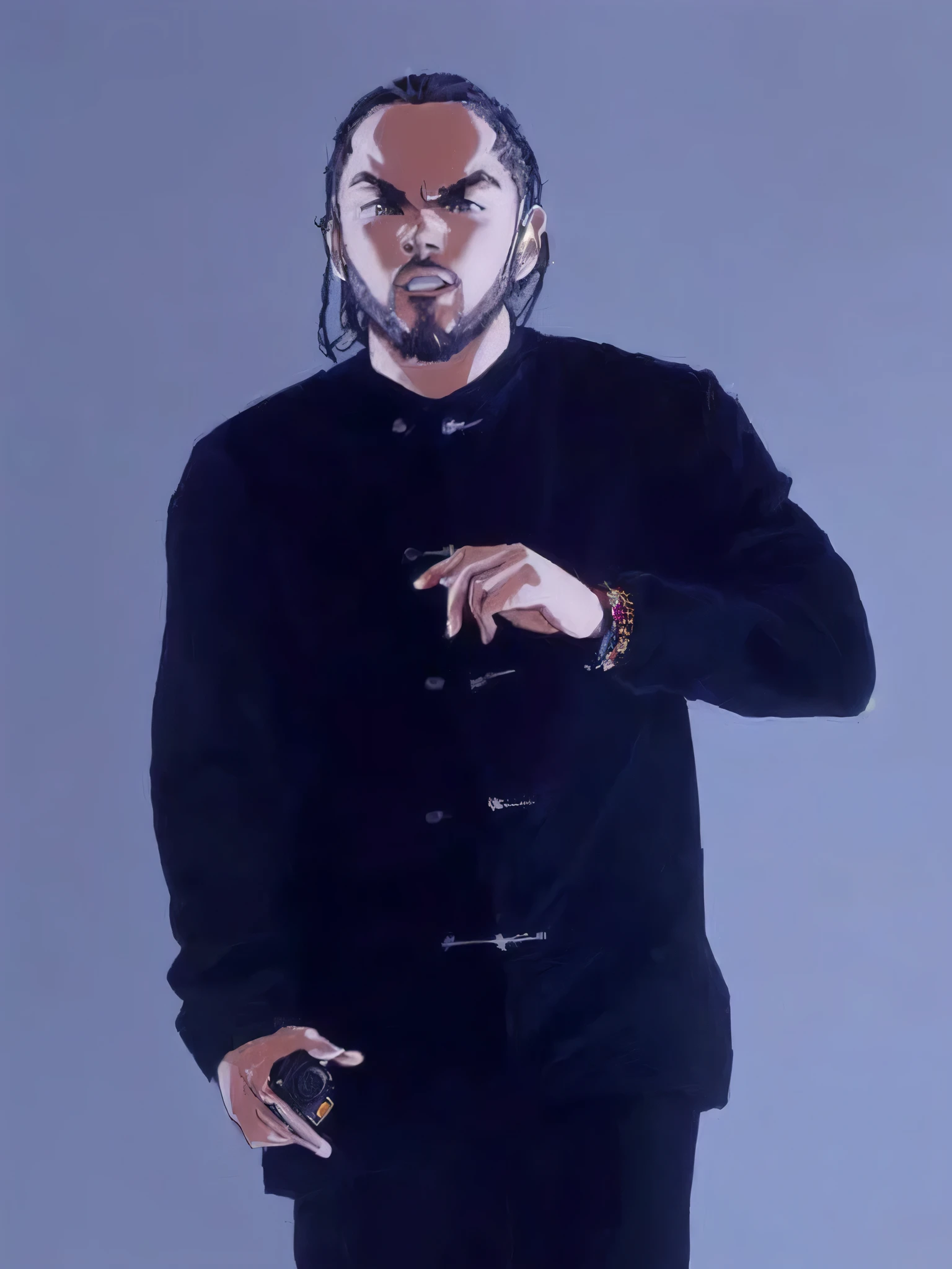 Subject: "Kendrick Lamar performing on the Coachella stage"
Creative detailed descriptions: vibrant, energetic, dynamic, expressive, stylish
Environment of the scene: outdoor concert stage, crowded audience, colorful lights, fireworks
Mood/feelings and atmosphere: electrifying, enthusiastic, nostalgic, lively, captivating
Specific artistic medium and techniques: anime-style animation, bold lines, vibrant colors, exaggerated movements, retro-inspired visual effects
Artists, illustrators, painters, art movements: Studio Ghibli, Akira Toriyama, Osamu Tezuka, Neon Genesis Evangelion, Sailor Moon, Dragon Ball Z
Camera settings: Digital camera, high shutter speed, vibrant color saturation, wide-angle lens
Film: N/A