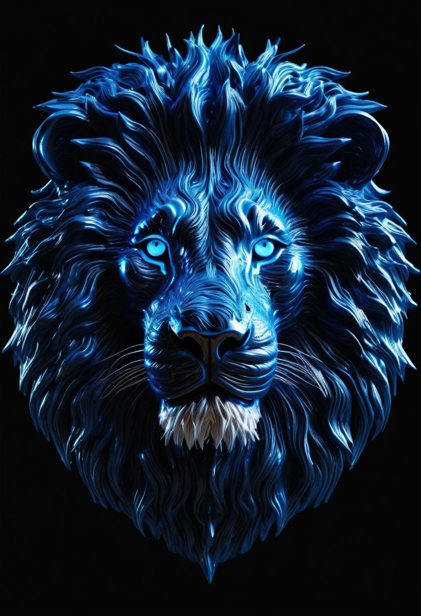 Lion's Head made out of Blue Electricity Bolts, Surrealism, black background, (high detailed face:1.2), 8k uhd, dslr, Dramatic Rim light, high quality, Fujifilm XT3