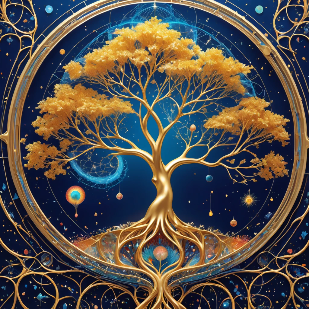 (Evolution of life)、Fibonacci、the golden ratio、melted wax、Visible brush strokes、3D tessellation wireframe、neural graphic、neurons、The Tree of Life、Farbe、tenderness、passion、The ultra -The high-definition、8K UHD、masterpiece