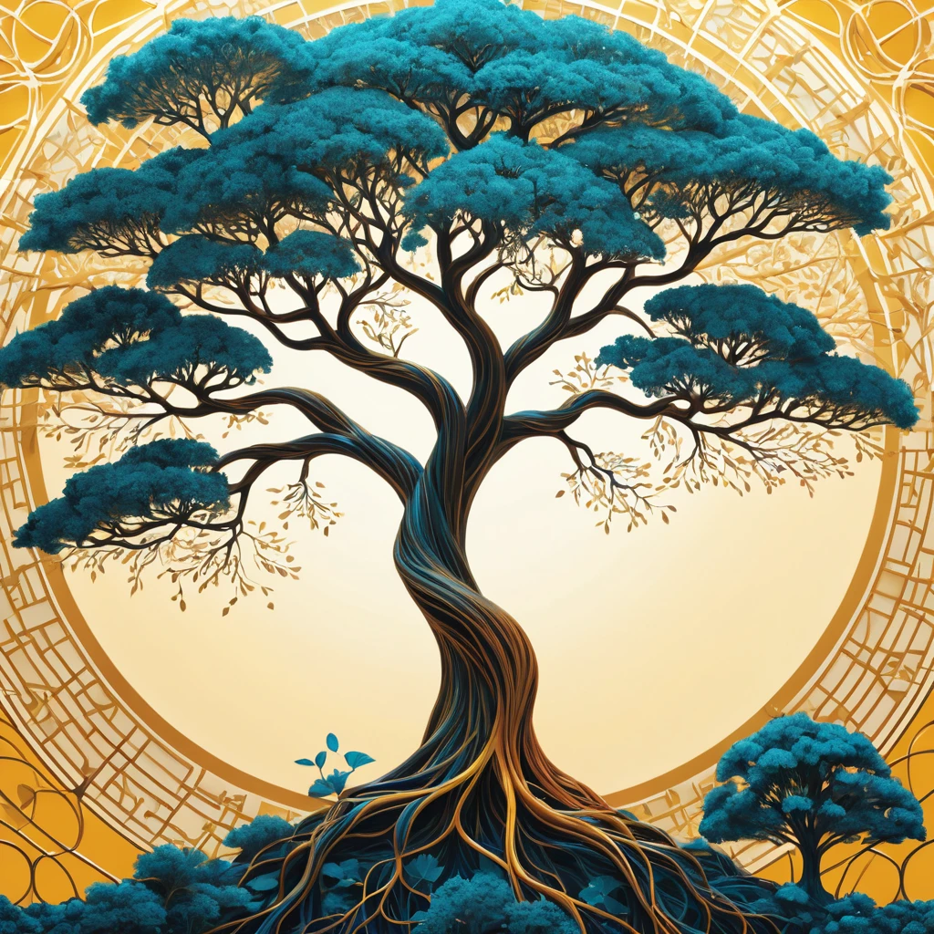 (Evolution of life)、Fibonacci、the golden ratio、melted wax、Visible brush strokes、3D tessellation wireframe、neural graphic、neurons、The Tree of Life、Farbe、tenderness、passion、The ultra -The high-definition、8K UHD、​masterpiece