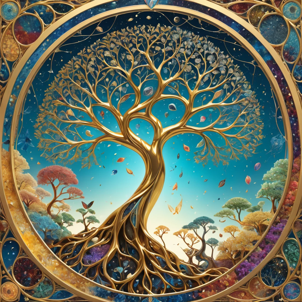 (Evolution of life)、Fibonacci、the golden ratio、melted wax、Visible brush strokes、3D tessellation wireframe、neural graphic、neurons、The Tree of Life、Farbe、tenderness、passion、The ultra -The high-definition、8K UHD、masterpiece