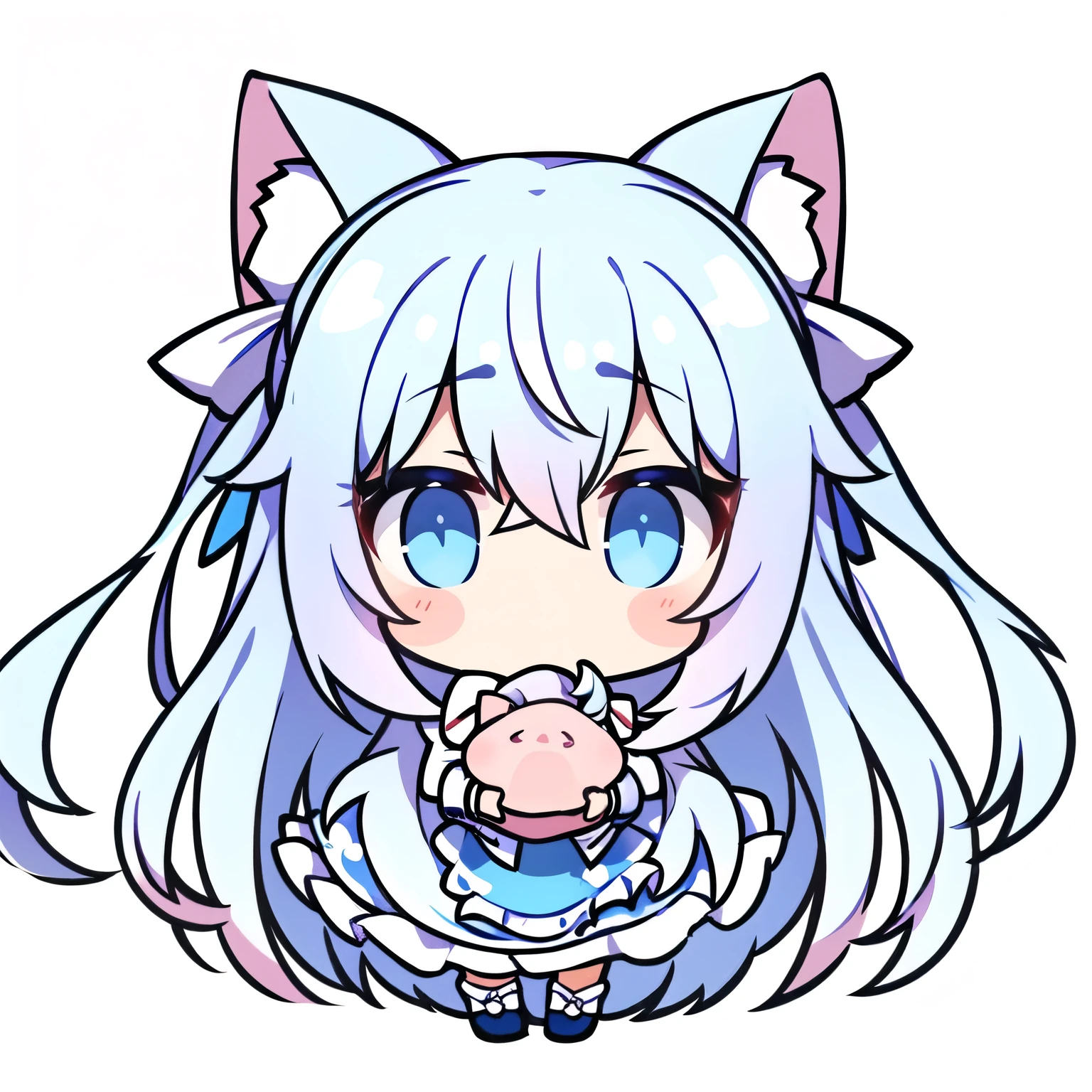 masterpiece,best quality,girl,Long hair,Pig head,Messy hair,Blue and White Ombre Hair,White background,Narcissistic expression,A frivolous expression,A dismissive expression,详细的girl头像,Third view,9 emoticons,Looking up,perspective