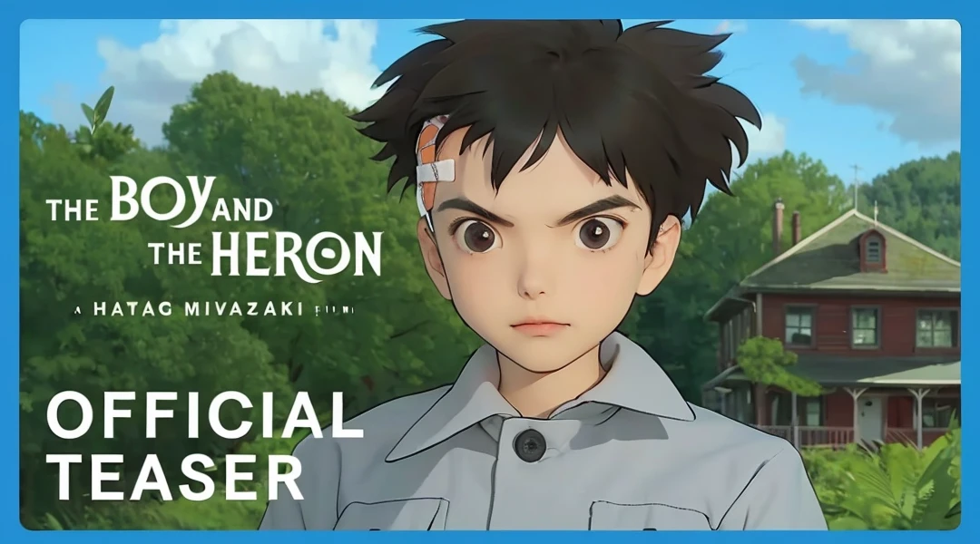 Handsome boy, black hair, brown eyes, peach bandage on his bald spot, wearing gray clothes, red house