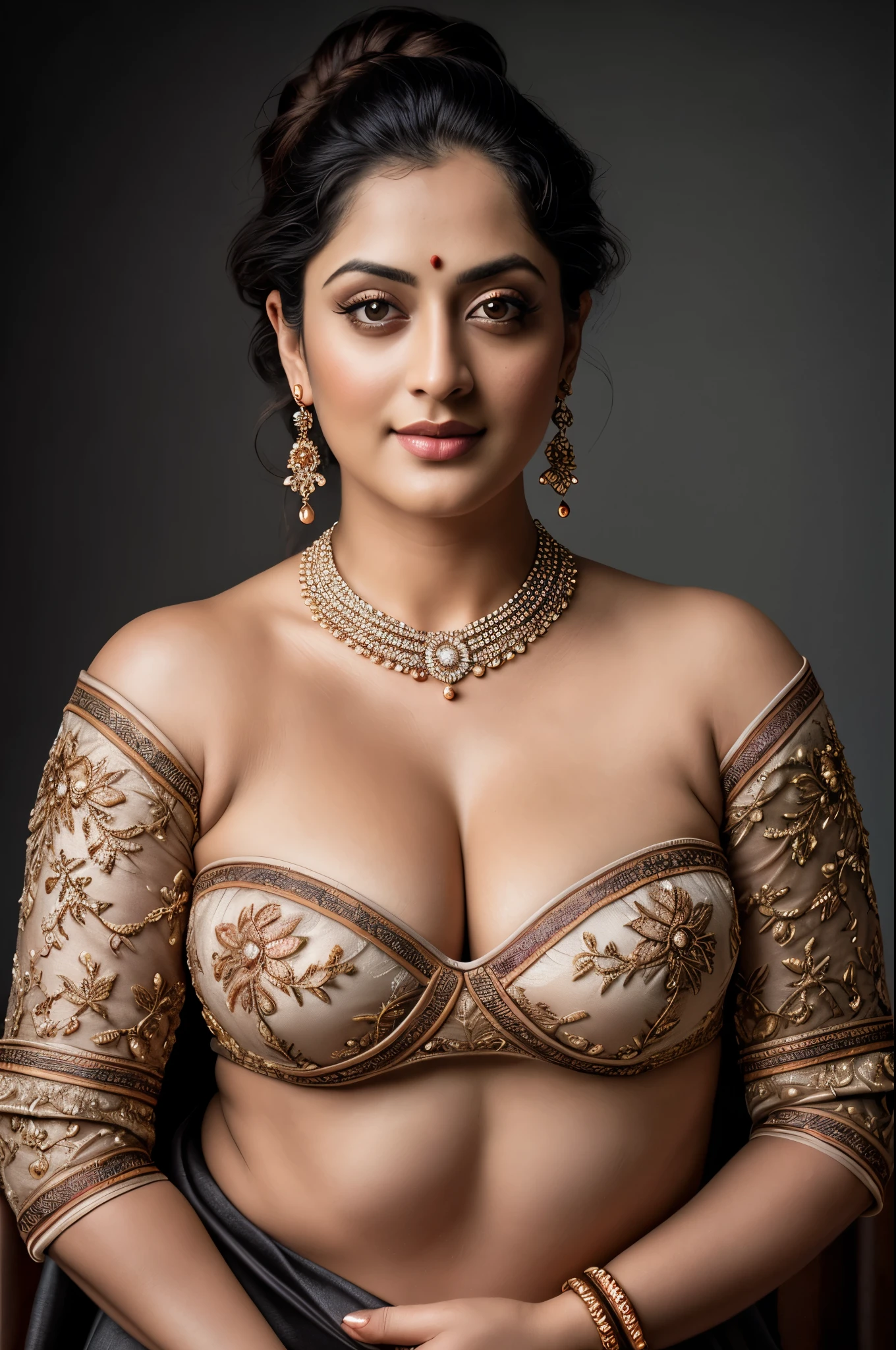 Looks like Sandeepa Dhar, a photo portrait of a beautiful girl 40 years old Woman, curvy hot mommy figure, fleshy figure, feminine curve, with curls, styled black hair, (face portrait:1.5), dramatic light, Rembrandt lighting scheme, bust shot, linen tank top , top quality editorial photograph, skin texture, skin pores, chocolate skin, high quality skin, top quality photography, professional photography, professional retouching, insane detailing, warm moody tones, modern clothes, highly detailed armpits, 