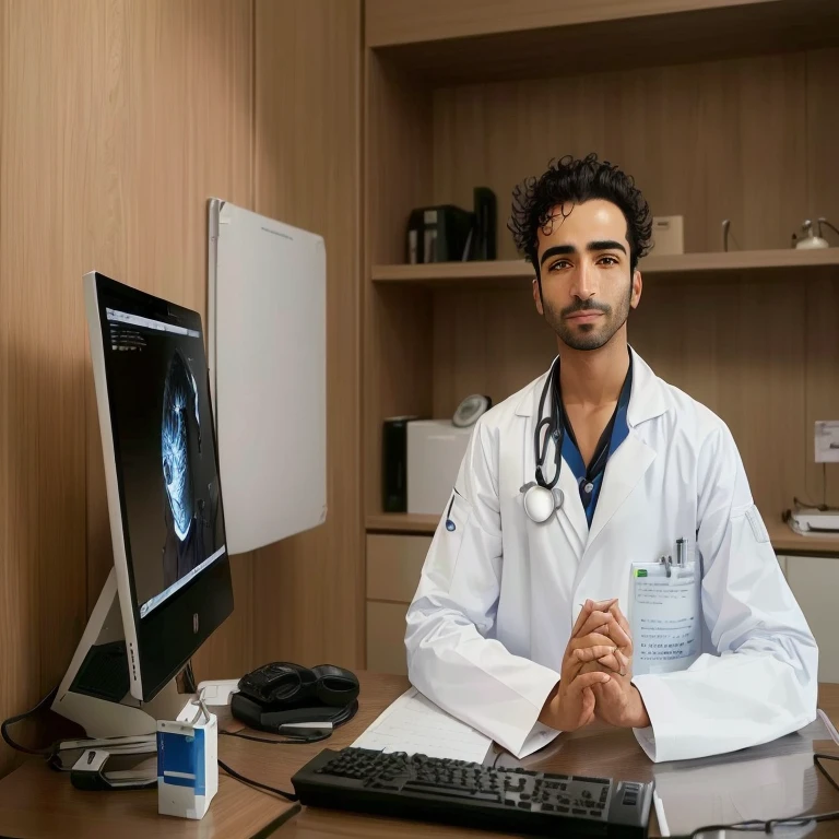 arafed male doctor sitting at a desk in front of a computer, medical photography, david rios ferreira, male doctor, doctor, by Luis Miranda, icaro carvalho, by Juan Carlos Stekelman, guillem h.. Pong Cup, henrique alvim corrêa, gui guimaraes, photographic portrait, by Daniel Schultz