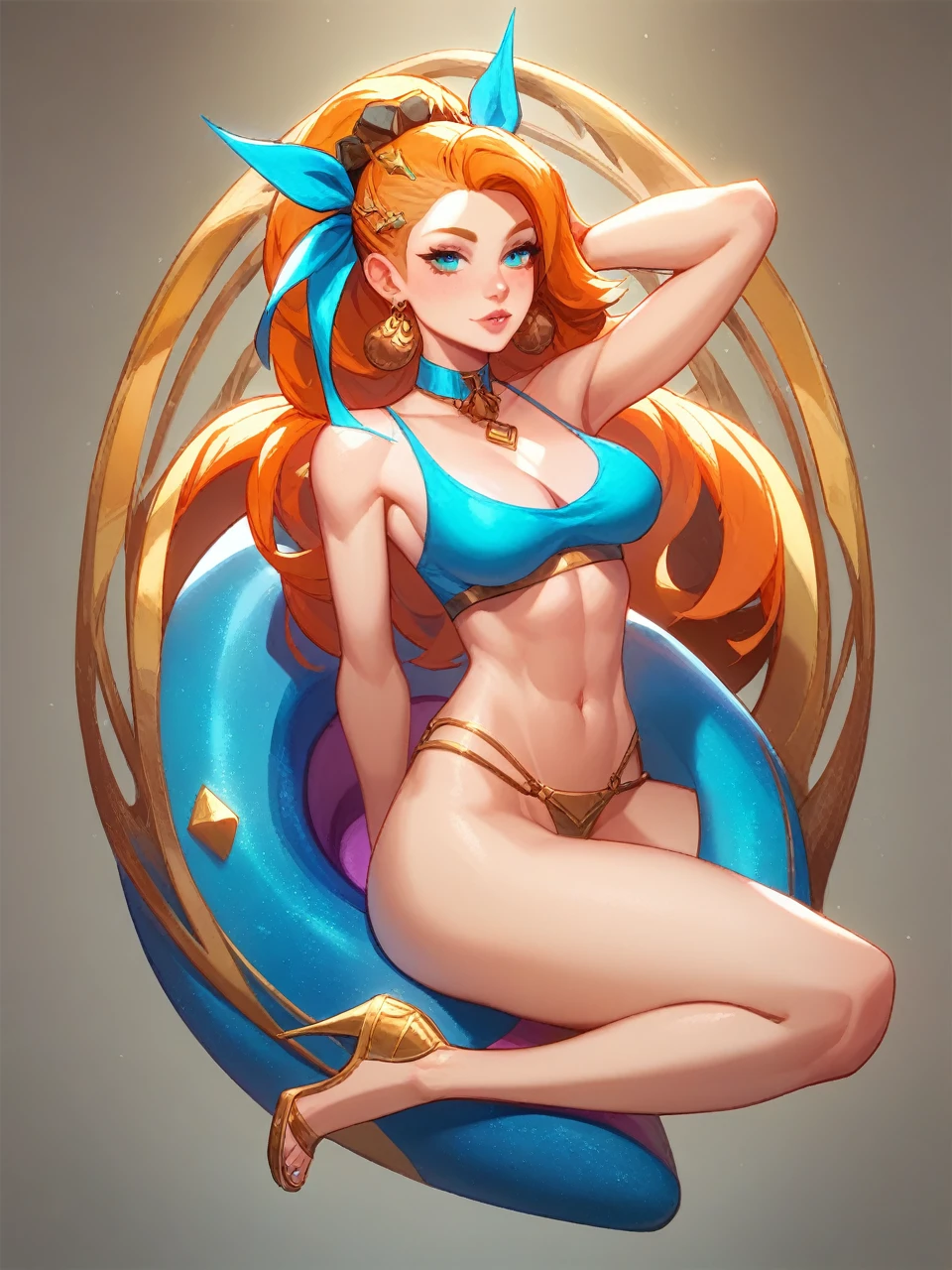 score_9, score_8_up, score_7_up, 1girl,,two_side_up,solo,large_breasts,highres,nicole_demara,1girl,hair_ribbon,crop_top,looking_at_viewer, full_body,looking at viewer,,masterpiece,best quality,absurdres,newest,higher