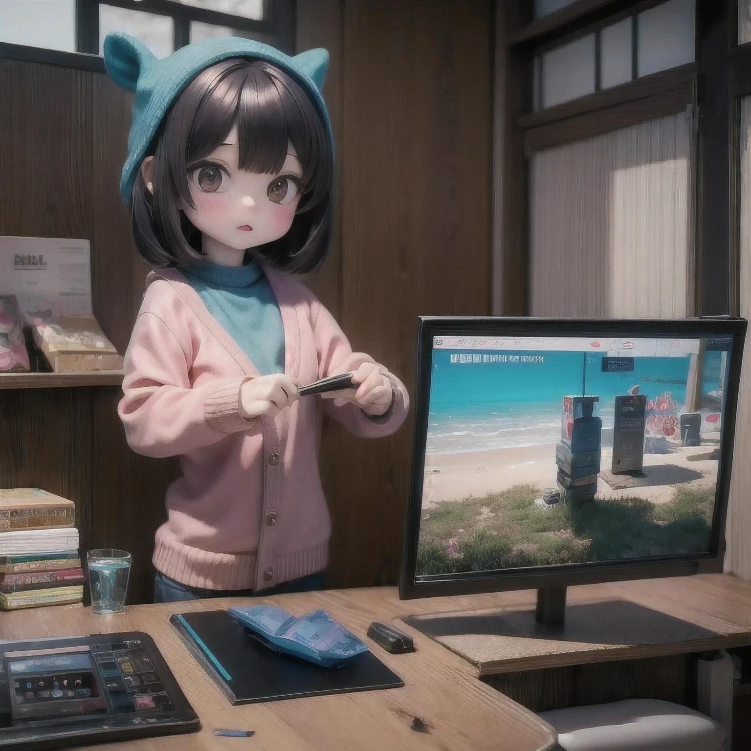 rafed  asian girl in a sweater looking at a computer screen, screenshot from a movie, the hime cut, still from a live action movie, lofi girl, highlight scene of the movie, still from a movie, still frame from a movie, lofi girl aesthetic, with short hair, still from the movie, lofi, scene from live action movie