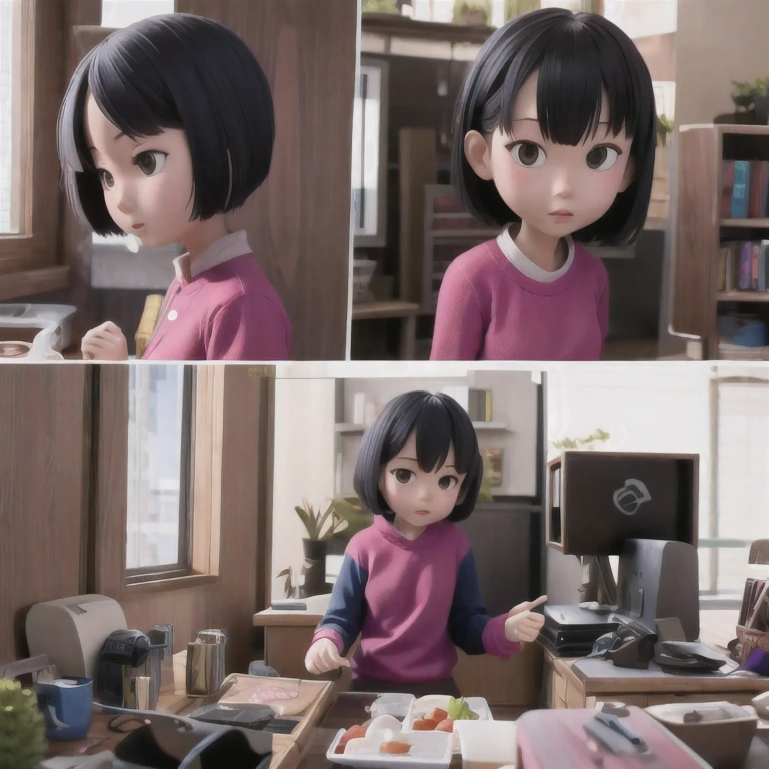 rafed  asian girl in a sweater looking at a computer screen, screenshot from a movie, the hime cut, still from a live action movie, lofi girl, highlight scene of the movie, still from a movie, still frame from a movie, lofi girl aesthetic, with short hair, still from the movie, lofi, scene from live action movie