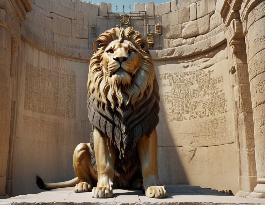 the chronicles of narnia, Aslan in the Jerusalem, Solomon Temple in the background, brining the Words of God, hyper-realistic close-up image, 8k resolution, cinematic lighting, UHD, HDR, RAW, intricated details, color grading, gradient map, epic masterpiece, film poster style, delicate detailing,subtle texture,soft-focus effect,soft shadows,minimalist aesthetic,gentle illumination,elegant simplicity,serene composition timeless appeal,visual softness,extremely high quality high detail RAW color photo,professional lighting,sophisticated color grading,sharp focus,soft bokeh,striking contrast,dramatic flair,depth of field,seamless blend of colors,CGI digital painting,cinematic still 35mm,CineStill 50D,800T,natural lighting,shallow depth of field,crisp details,hbo netflix film color LUT,32K,UHD,HDR,film light,panoramic shot,breathtaking,hyper-realistic,ultra-realism,high-speed photography,perfect contrast,award-winning phography,directed by lars von trie