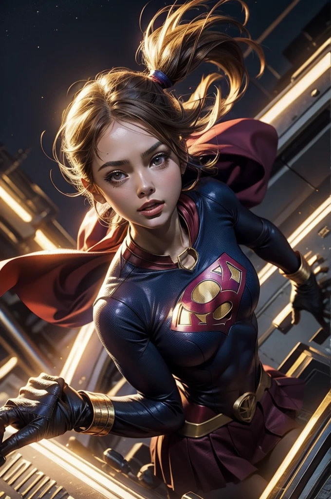 1Supergirl、Big Breasts、(The roughness that digs into my chest々New rope:1.4)、Watery eye、(((Tied up with rope、Tie your hands behind your back、Hanging from the ceiling、bondage、bondage))),(software:1.7)、(正確なSupergirlの衣装:1.6)、slightly brighter lighting