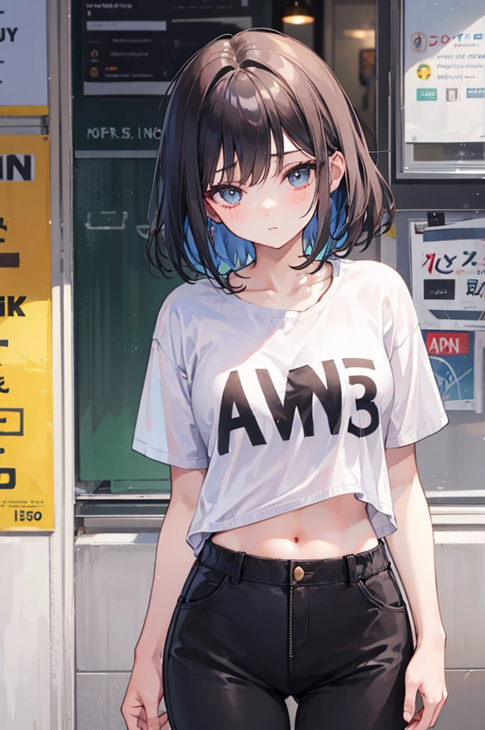 (((One girl))), blond hair, bob cut, breasts, from front, (cowboy shot), (looking at viewer), ((black shorts)), ((black crop top overhang)), short sleeves, Casual Stance, ((sun glasses)), arms up, midriff peek, teenager, head tilt:1.3, (((blue eye))), ((happy smile)), ((sleeves past wrists)), anime style, (best quality, 4k, 8k, highres, masterpiece:1.2, ultra-detailed, ultra-detailed eyes, HDR, UHD, studio lighting, ultra-fine painting, sharp focus, physically-based rendering, extreme detail description, professional, vivid colors, bokeh), ((Highest quality, Best image quality, Ultra-high resolution, Ultra-high resolution, solo, Strong eye highlights)), Depth of written boundary, Natural soft light, attractive, Beautiful Face, Cleanliness, Pure Face, nedium chest, Beautiful Face, Perfect Fingers, Perfect hands, Perfect body, Perfect Face, Shine a light into your eyes, Perfect Anatomy