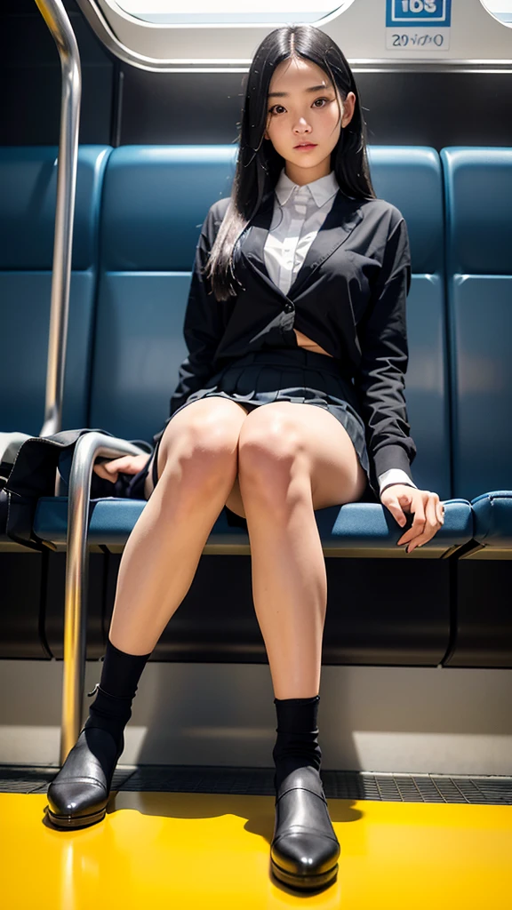 "(Masterpiece, High Definition, Ultra High Definition, 4K) Black hair,  Japan girl, uniform skirt,Cosplay 2B nier , emphasizing thighs, white thighs, soft thighs, glossy thighs, sitting on the train, face-to-face angle, (angle from below),sitting in the train seat,Sitting in front,Zoom camera in the crotch,Feet on the train floor,Full body,Looking down and sleepy,Looking at the viewer only", best quality, ultra high definition, (photorealistic:1.4),, high resolution, detail, raw photo, sharp re, Nikon D850 film stock photo by Lee Jefferies 4 kodak portra 400 camera f1.6 lens rich colors hyper realistic lively textures dramatic lighting unreal engine artstation trends cinestir 800, a woman standing next to an alien like creature, human-animal hybrid, masahiro ito, human chimera, humanoid animal, cryptidcore, cgsociety 9, creepy mutant flesh creature, necromorph, centipede, junji ito's uzumaki, snake woman hybrid, lovecraftian creature, quadrupedal, quadruped, twoddle