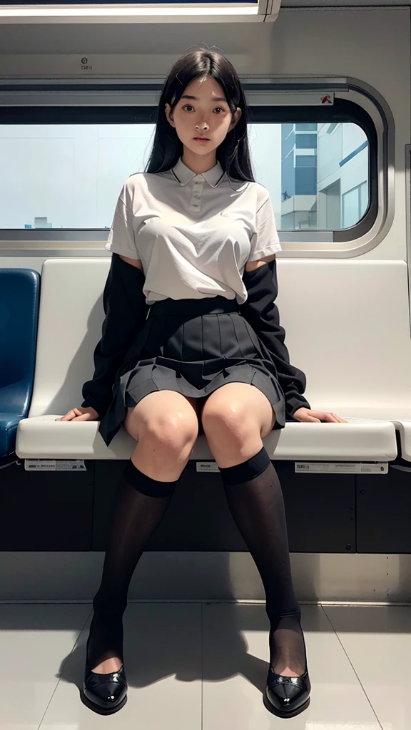 "(Masterpiece, High Definition, Ultra High Definition, 4K) Black hair, ************ Japan girl, uniform skirt,Cosplay 2B nier , emphasizing thighs, white thighs, soft thighs, glossy thighs, sitting on the train, face-to-face angle, (angle from below),sitting in the train seat,Sitting in front,Zoom camera in the crotch,Feet on the train floor,Full body,Looking down and sleepy,Looking at the viewer only", best quality, ultra high definition, (photorealistic:1.4),, high resolution, detail, raw photo, sharp re, Nikon D850 film stock photo by Lee Jefferies 4 kodak portra 400 camera f1.6 lens rich colors hyper realistic lively textures dramatic lighting unreal engine artstation trends cinestir 800, a woman standing next to an alien like creature, human-animal hybrid, masahiro ito, human chimera, humanoid animal, cryptidcore, cgsociety 9, creepy mutant flesh creature, necromorph, centipede, junji ito's uzumaki, snake woman hybrid, lovecraftian creature, quadrupedal, quadruped, twoddle