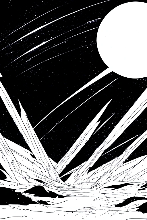 Snow, meteor,Black sky,White and black (high quality)Copperplate Line Abstract Art,Excellent aesthetics,Award-winning works