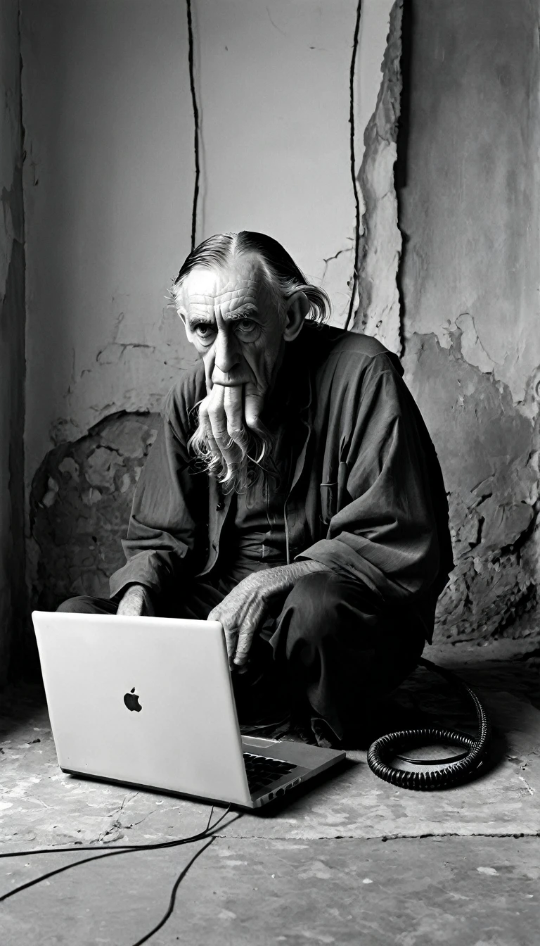 Roger Ballen Style - by Barbara Chase-Riboud man working on the laptop