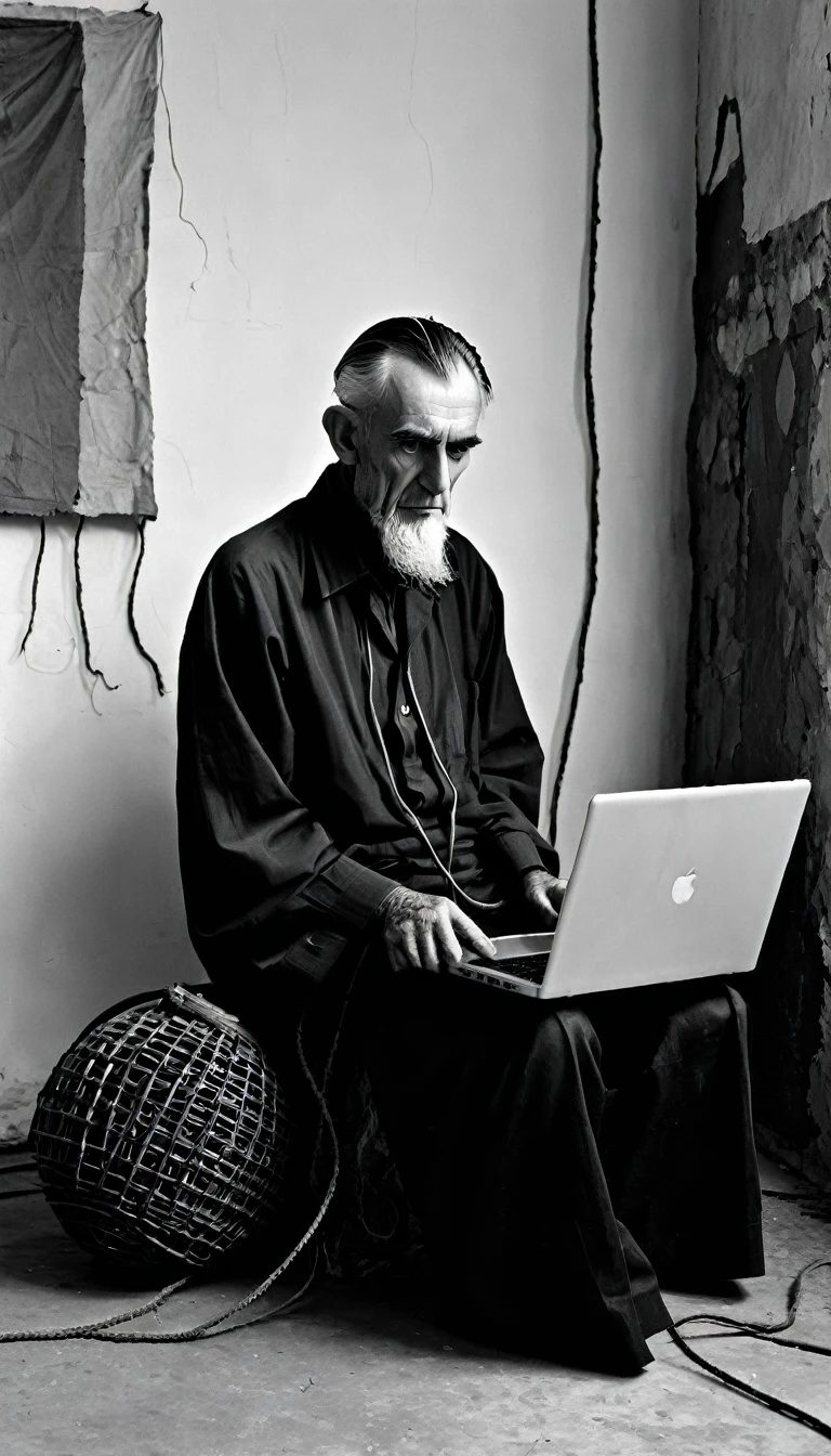 Roger Ballen Style - by Barbara Chase-Riboud man working on the laptop