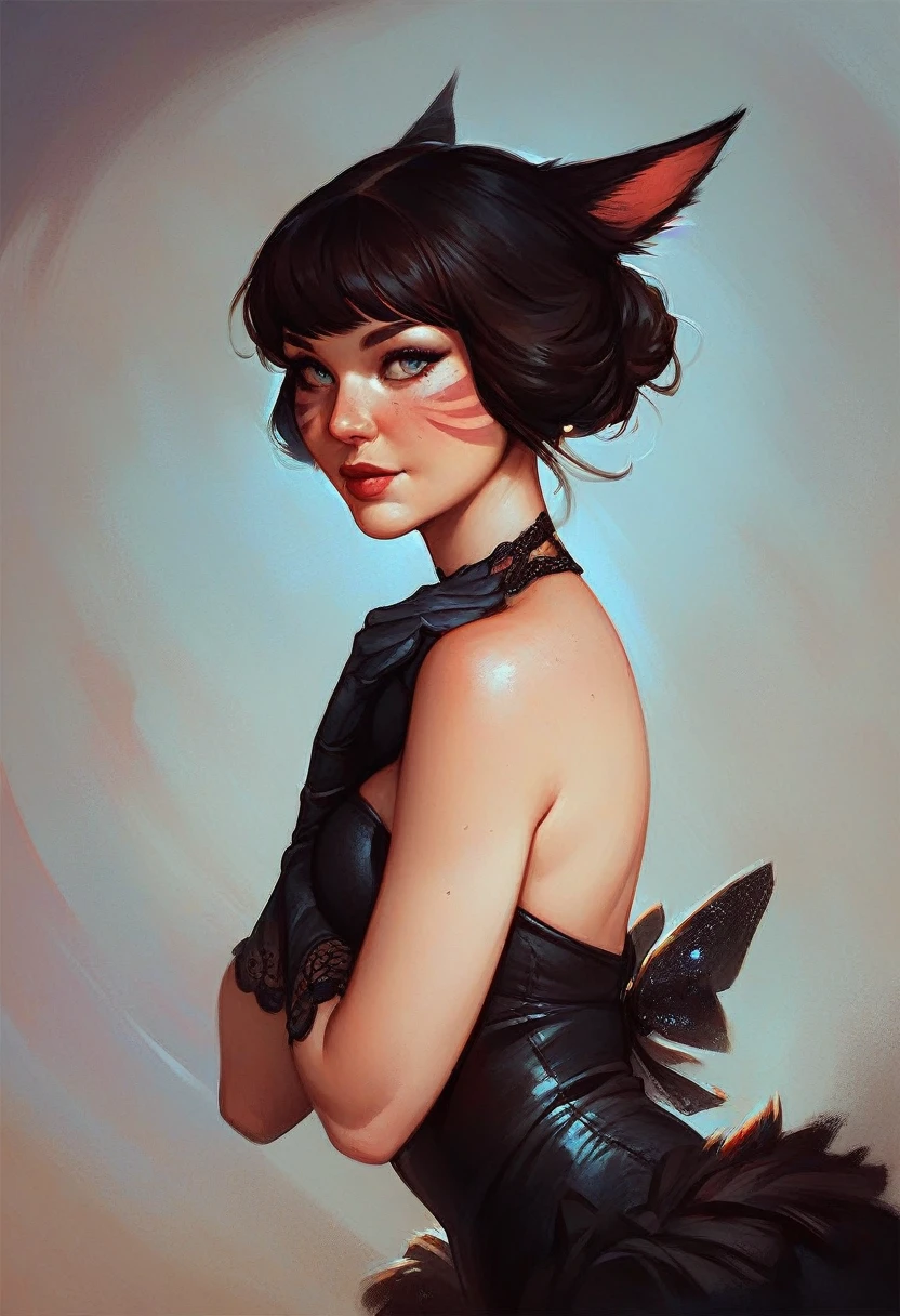 score_9, score_8_up, score_7_up,  1girl, Y'shtola, facial mark, whisker markings, miqo'te, fur-trimmed dress, posing, black gloves  expressiveh