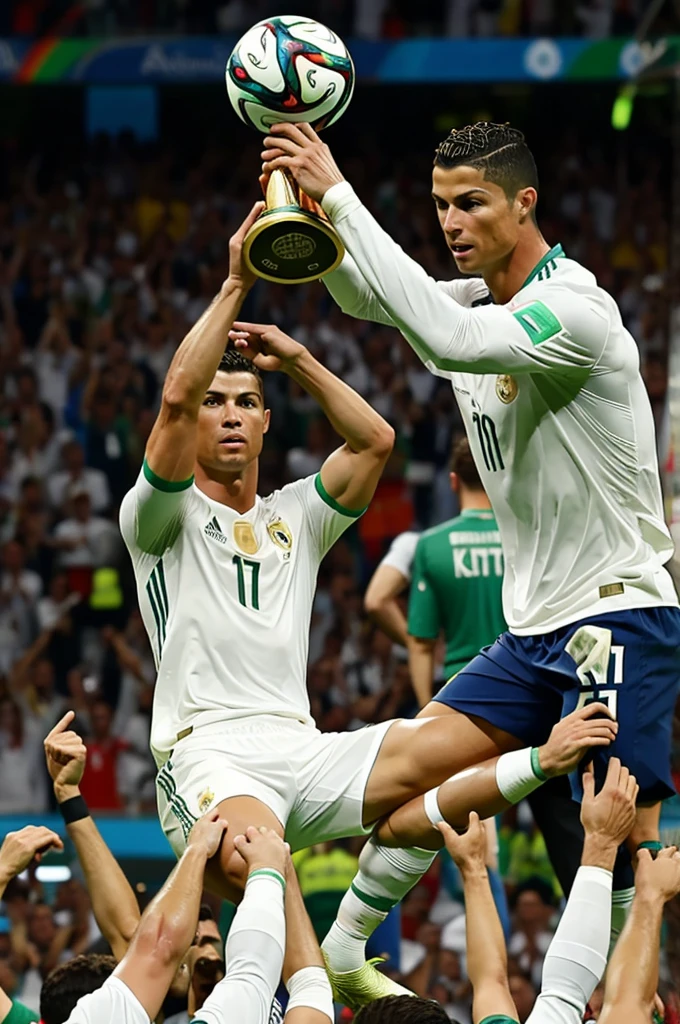Cristiano Ronaldo lifting the World Cup