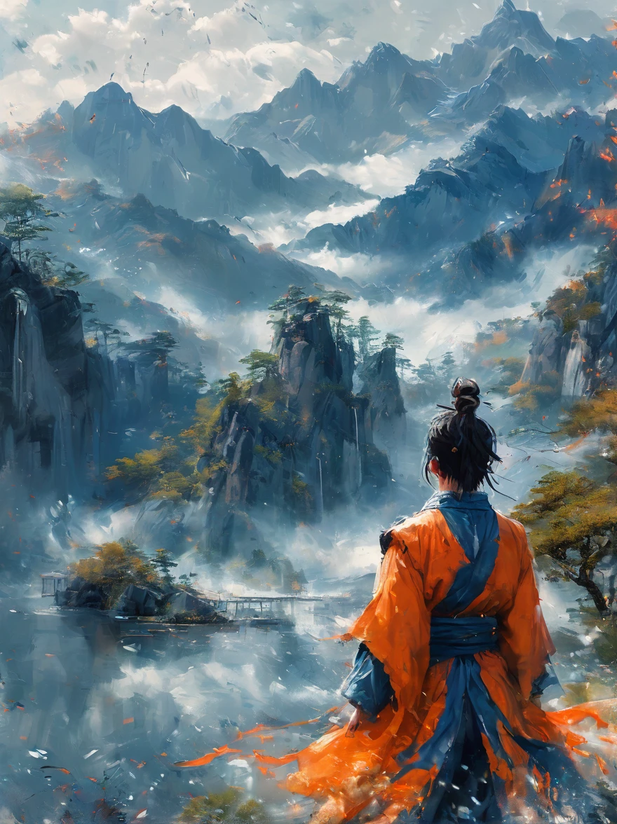 (Masterpiece artwork, 8K, uhd, high resolution: 1.4), impressive portrait of Goku, (Shiny golden hair in Super Saiyan: 1.3), (heroic and confident pose: 1.2), (detailed orange and blue battle costume: 1.2), (vibrant and modern colors: 1.3), (background with stunning landscape in the style of Makoto Shinkai: 1.3), (evening sky with dramatic clouds and radiant sunlight: 1.2), (mountains and lakes reflecting the sky: 1.2), (exciting and inspiring atmosphere: 1.3), realistic and intricate details, (fantasy and adventure elements: 1.2), (dynamic and captivating perspective: 1.3)