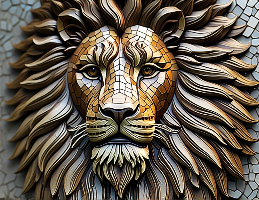 the chronicles of narnia, Aslan in jesus figure, mosaic arts, halo in the back, hyper-realistic close-up image, 8k resolution, cinematic lighting, UHD, HDR, RAW, intricated details, color grading, gradient map, epic masterpiece, film poster style, delicate detailing,subtle texture,soft-focus effect,soft shadows,minimalist aesthetic,gentle illumination,elegant simplicity,serene composition timeless appeal,visual softness,extremely high quality high detail RAW color photo,professional lighting,sophisticated color grading,sharp focus,soft bokeh,striking contrast,dramatic flair,depth of field,seamless blend of colors,CGI digital painting,cinematic still 35mm,CineStill 50D,800T,natural lighting,shallow depth of field,crisp details,hbo netflix film color LUT,32K,UHD,HDR,film light,panoramic shot,breathtaking,hyper-realistic,ultra-realism,high-speed photography,perfect contrast,award-winning phography,directed by lars von trie