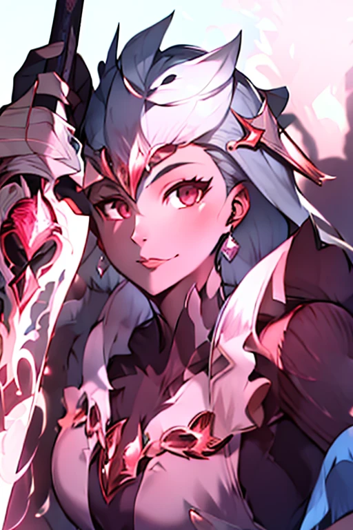 A princess wielding a big black berserk full of blood, she is wearing a pink ripped elegant dress
